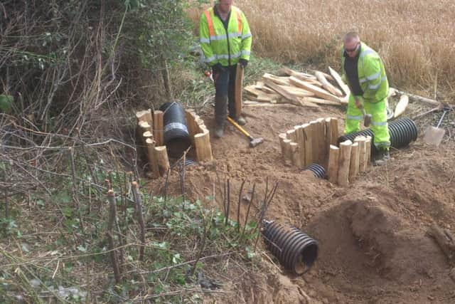 Work is carried out on the artificial badger setts by the Bexhill to Hastings Link Road