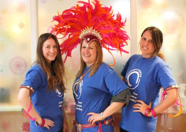 Michaela Clements, Naomi Davies and Louise Brown gearing up to Samba the Midnight Walk route (photo submitted). SUS-151103-104524001