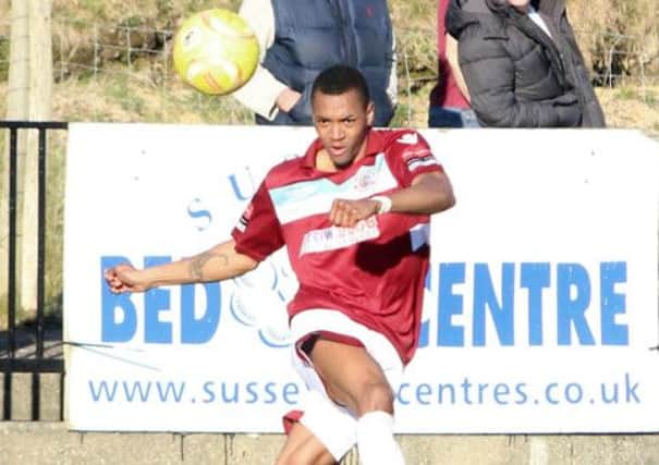 Tyrell Richardson-Brown scored a late equaliser to earn Hastings United a 1-1 draw away to Tooting & Mitcham United. Picture courtesy Angela Brinkhurst