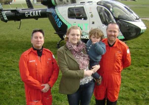 Christine Covey meets the air ambulance team who attended to her following a life-threatening crash in November 2013
