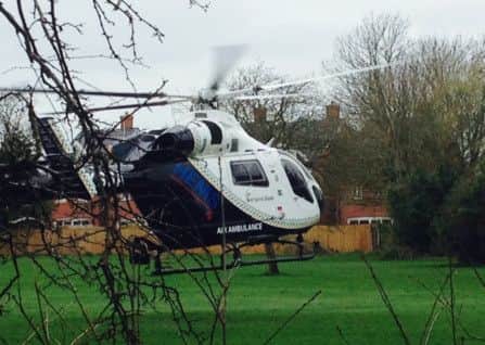 Air ambulance lands in East Preston to fly the injured cyclist to Southampton for treatment SUS-150331-131954001