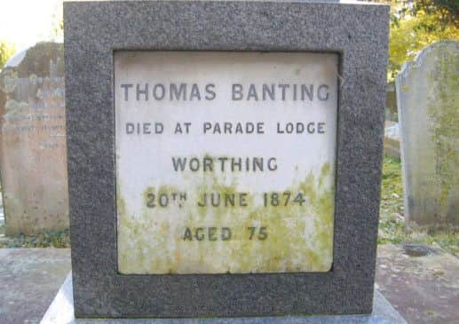 The plaque on Thomas Bantings memorial obelisk in Broadwater Cemetery