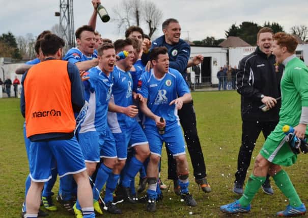 Hillains players celebrate winning title at Carshalton. Picture by Emily Hodgkinson