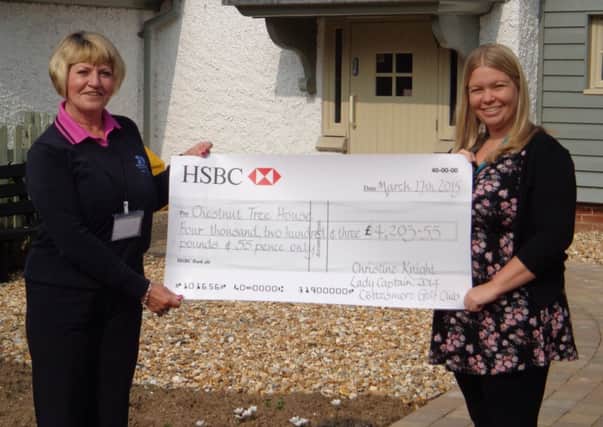 Lady Captain, Christine Knight following the presentation of a cheque to her chosen charity for the year of Chestnut Tree House SUS-150704-112531001