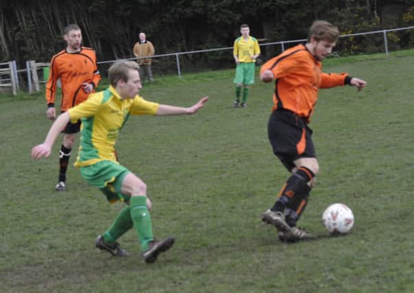 Action from the Hastings & District FA Intermediate Cup semi-final between Westfield II and Iden. Picture by Simon Newstead (SUS-150504-140626002)