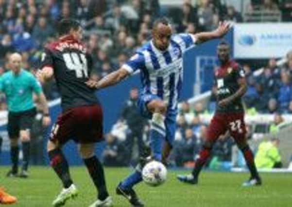 Chris O'Grady (right) in action for Albion against Norwich on Friday. Picture by Angela Brinkhurst