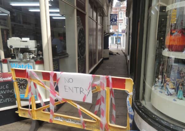Colletts Alley is closed days after a fire at Deep Blue fish and chip shop