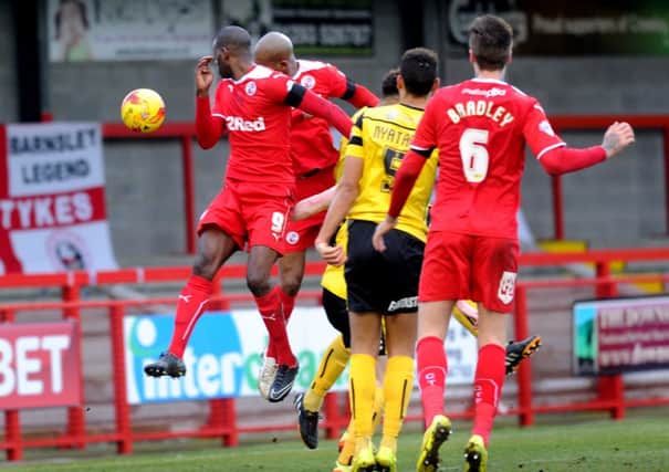 Marvin Elliott scores for Crawley against Barnsley (Pic by Jon Rigby) PPP-150214-184601004