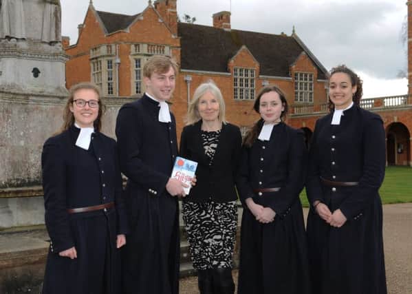 Award winning author and poet Helen Dunmore with Christ's Hospital pupils SUS-150413-102634001