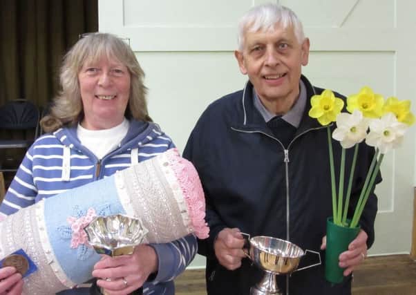 Den Collins and Linda Briggs, both multiple winners at Southwater Horticultural Society's spring show SUS-150413-105548001