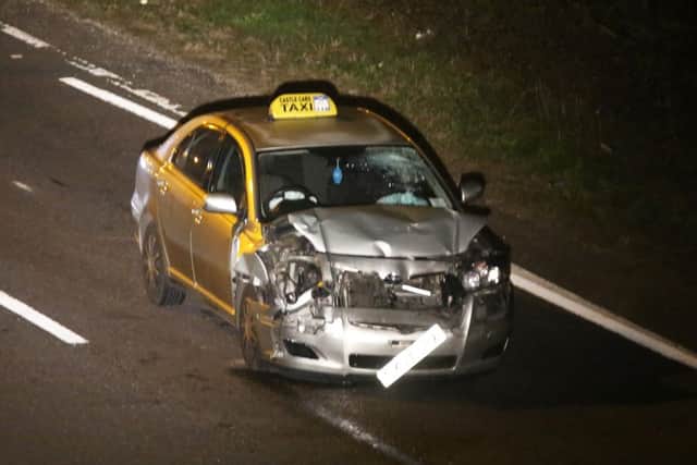 The taxi involved in last night's collision on the A27  PHOTOS: Eddie Mitchell