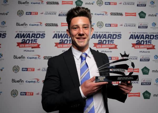 Conor Chaplin with the Apprentice of the Year Award for League Two during the Football League Awards 2015 at The Brewery in London