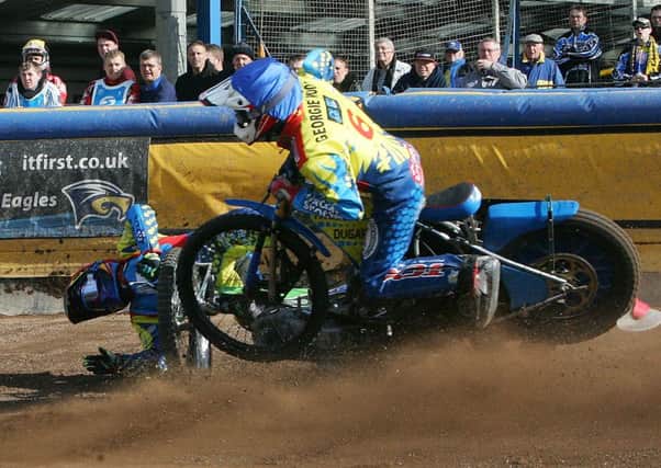 Danny Warwicksuffers a serious neck injury against King's Lynn at Arlington on Sunday