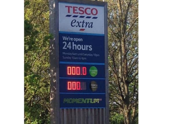 Fuel sign at Broadbridge Heath Tesco. Photo by Dan Young