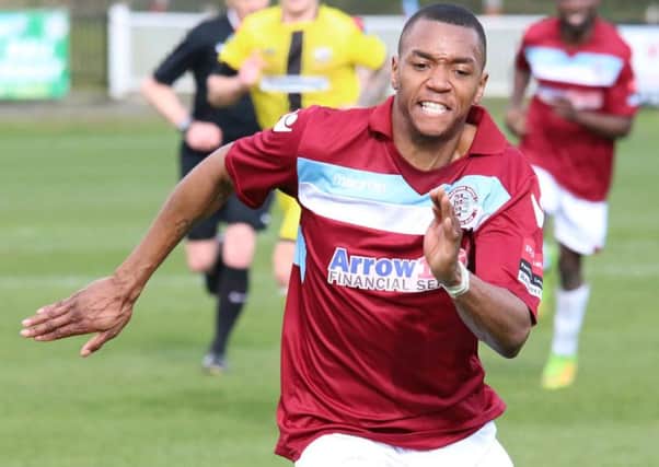 Tyrell Richardson-Brown scored one and made one in Hastings United's 2-2 draw away to Walton & Hersham this afternoon. Picture courtesy Joe Knight