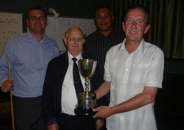 Champion Ian Janman and Barry Martin with match officials Stuart Williamson and Dennis Wakeford