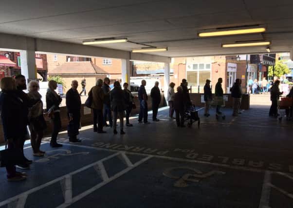 Queues at Piries Place car park, Horsham, on Tuesday May 5. It was caused by a machine being out of order and confusion with the SmartPark ticketless pay system - picture contributed by Geraint Thomas, Crawley Borough councillor