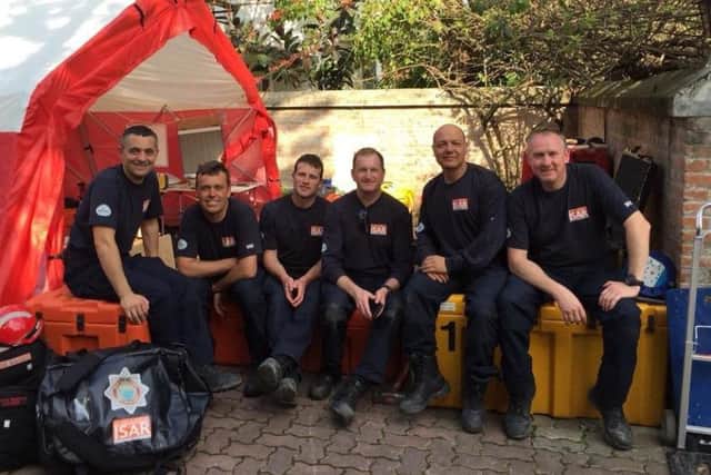 The six West Sussex firefighters who travelled out to Nepal:  Adrian Kirkpatrick (Crawley Down), Matt Simmons (Wittering), Owen Marfany (Horsham), Antony Walker (Shoreham), Neil Graham (Shoreham) and Joe Sacco (Worthing).