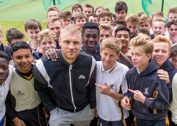 Andrew Flintoff with Ardingly College pupils
