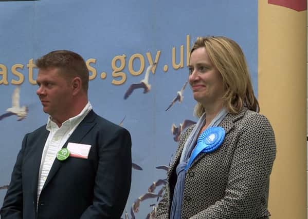Amber  Rudd at the declaration at Hastings& Rye count SUS-150805-055129001