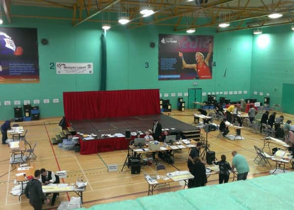 The Chichester local election count underway in Westgate Leisure Centre SUS-150805-124259001