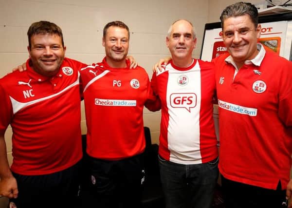 Les with John Gregory (right), sports scientist Niall Clark (left) and Head Coach Paul Groves SUS-140611-163252001