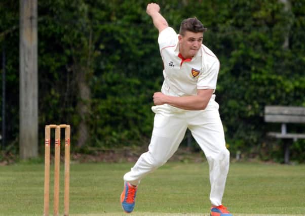 Bowling Andrew Smith of Three Bridges v Burgess Hill . Cricket. 02-05-15.Pic Steve Robards SUS-150205-213752001