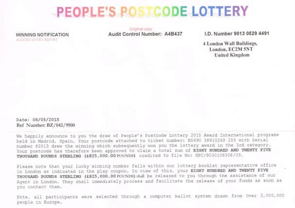 A letter telling people they've won the Postcode Lottery has been confirmed as a scam SUS-150513-114818001