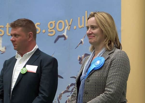 Hastings and Rye MP Amber Rudd (right) pictured at last Thursday's general election count