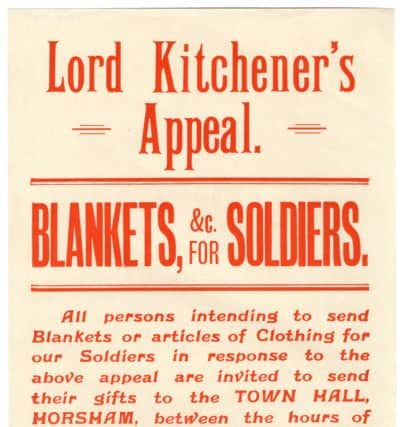 Lord Kitchener's Appeal for blankets for Soldiers.
Courtesy of Horsham Museum, 1998.1031  www.horshamposters.com SUS-150514-112420001