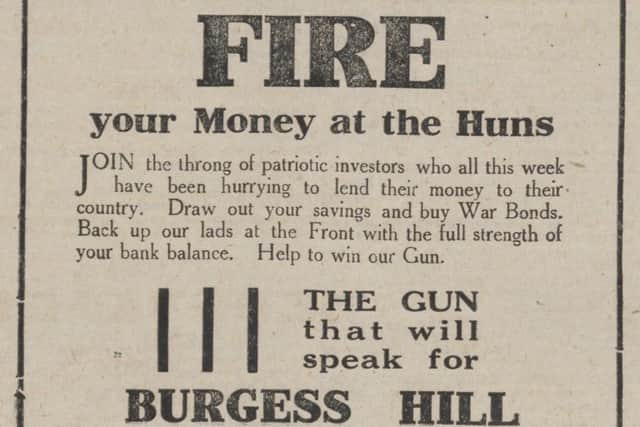 'Fire Your Money at the Huns', Mid-Sussex Times 9th July 1918 SUS-150514-112310001
