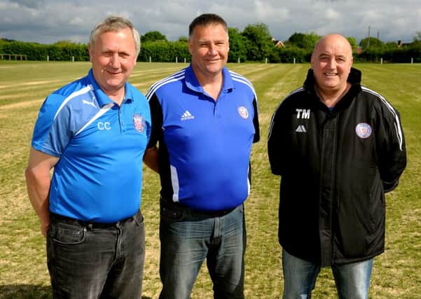 Alford FC are set for the County League. Colin Chaplin (Club Chairman), Wayne Mouring (Club Secretary), Tom Millar (First team Manager). Pic Steve Robards SUS-150518-103256001