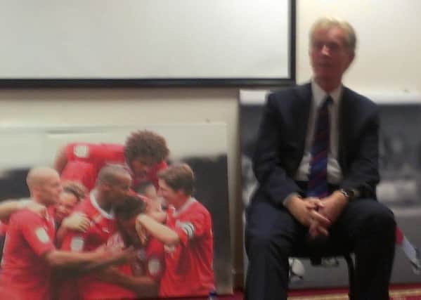 Crawley Town chief executive Michael Dunford speaking at a fans' forum ENGSUS00220130822154855