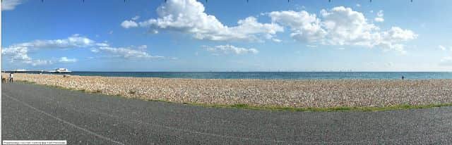 Worthing seafront with Rampion wind farm visable in the distance