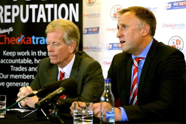 Crawley Town FC unveil new manager Mark Yates (right), with chief executive Michael Dunford (left) 19-05-2015.  SR1510615. Pic by Steve Robards SUS-150519-152836001