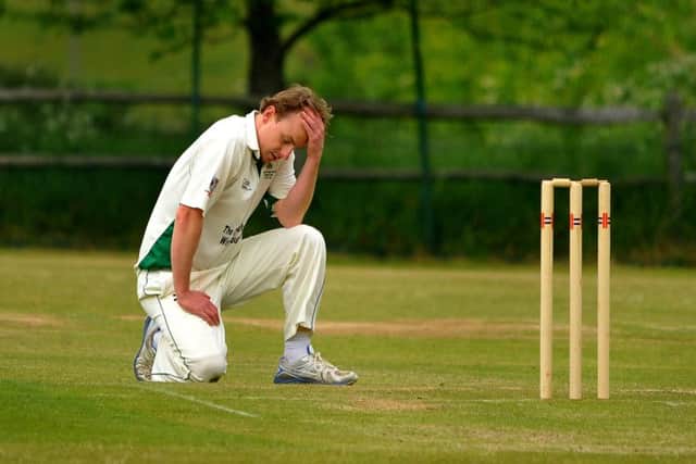 Slinfold (batting) v Wisborough Green. Ben Thatcher has a moment to think after being hit for a four. SR1511234. Pic Steve Robards SUS-150526-121025001