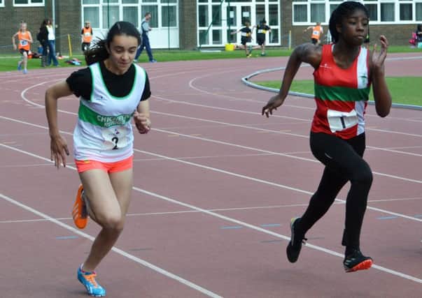 Maya Shankar on her way to a 100m win / Picture by Lee Hollyer