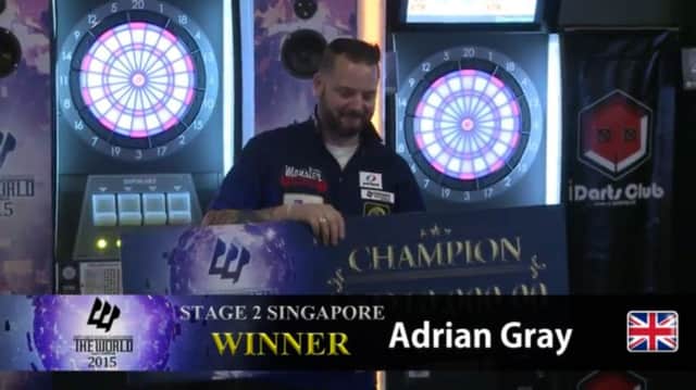Adrian Gray wins stage two of The World, soft tip darts competition, in Singapore