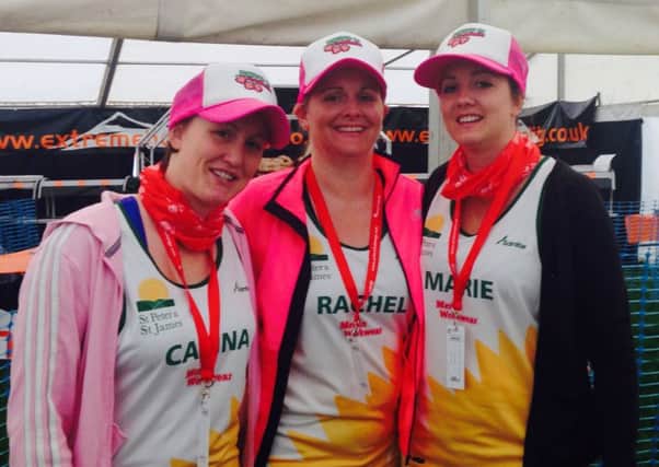 Sisters Rachel Hawkins, Carina Marsh and Marie Tunks took part in a 44KM trek challenge from Tulleys Farm, Turners Hill to Brighton Racecourse in aid of St Peters and St James Hospice where their friend Lizzie Seward stayed before she died - picture submitted