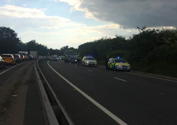 Emergency services at the crash on the A27 which has closed the Chichester bypass SUS-150806-172638001