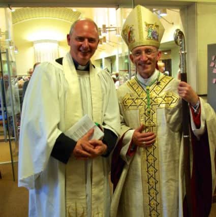 Rev Giles Carpenter at St John's Meads with  Bishop of Chichester, Rt Rev Dr Martin Warner SUS-140624-170933001