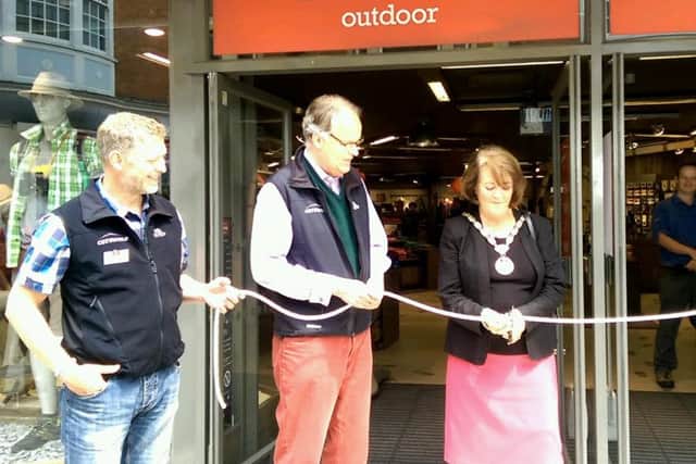 Hans Falkenburg CEO at Cotswold Outdoor and Horsham District Council chairman Tricia Youtan open the store