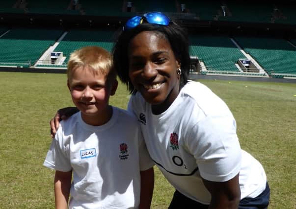 Lucas with Maggie Alphonsi at the home of England rugby