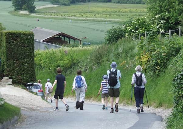The Poddle walkers follow the Monarch's Way at Houghton