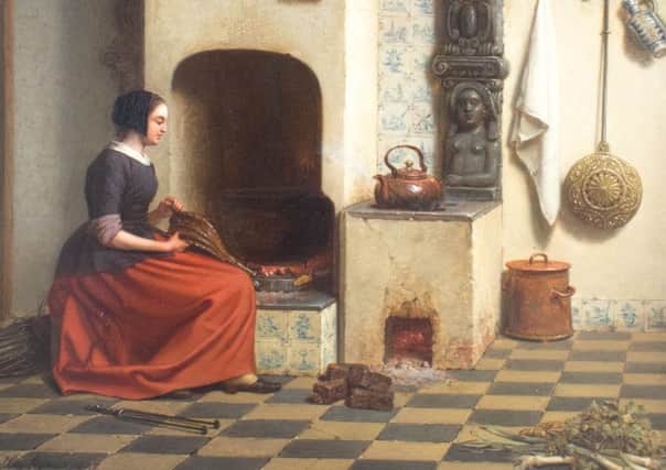 Lot 1146  Antoon Francois Heijligerss Interior Scene with girl lighting a fire, which dates from 1857 SUS-150617-093701001