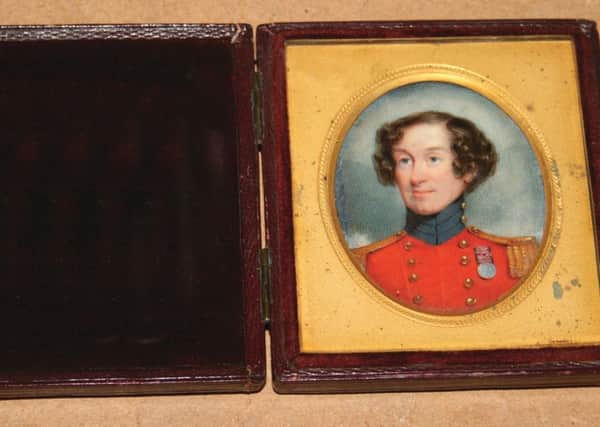 Circle of William Grimaldi - Oval Miniature Head and Shoulders Portrait of a British Military Officer in Uniform, decorated with a Waterloo Medal, early 19th Century watercolour on ivory. SUS-150617-102839001