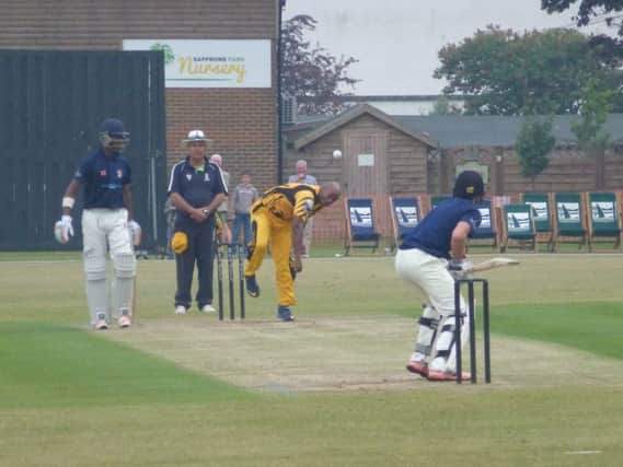 Tino Best bowling for Lashings All-Stars against Eastbourne recently. Picture by Simon Newstead (SUS-150614-215207002)