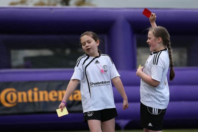 BURTON-UPON-TRENT, ENGLAND - APRIL 30:  Girls from local schools take part in activities during the FA Girls' Football Festival at St Georges Park on April 30, 2015 in Burton-upon-Trent, England.  (Photo by Jan Kruger - The FA/The FA via Getty Images) 551725773