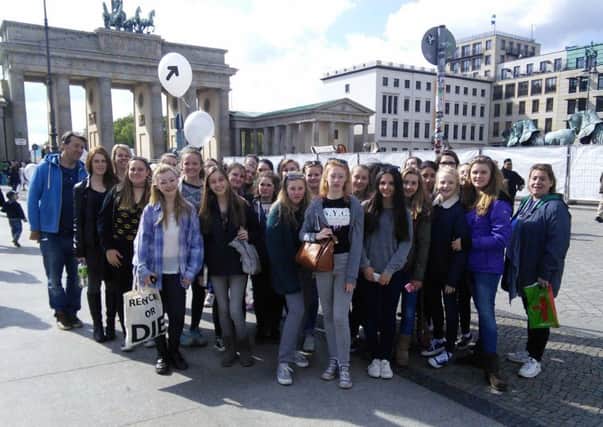 Farlington pupils at the Brandenburg Gate, Berlin SUS-150622-105855001