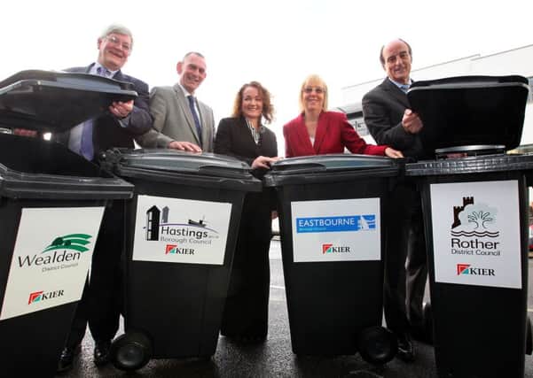Cllr Bob Standley, leader of Wealden District Council, Cllr Jeremy Birch, leader of Hastings Borough Council, Nicola Peake, managing director of Kier, Cllr Gill Mattock, chairman of the Joint Waste Committee and Cllr Tony Gandley, from Rother District Council SUS-150625-092505001